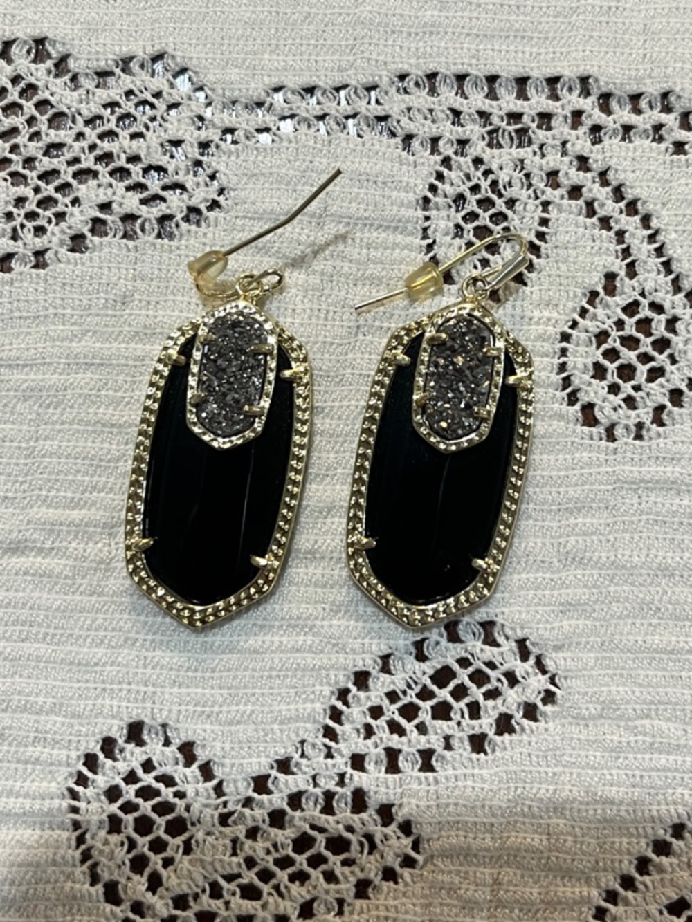 Kendra Scott Gold-Tone Black and Silver Druzy Drop Earrings